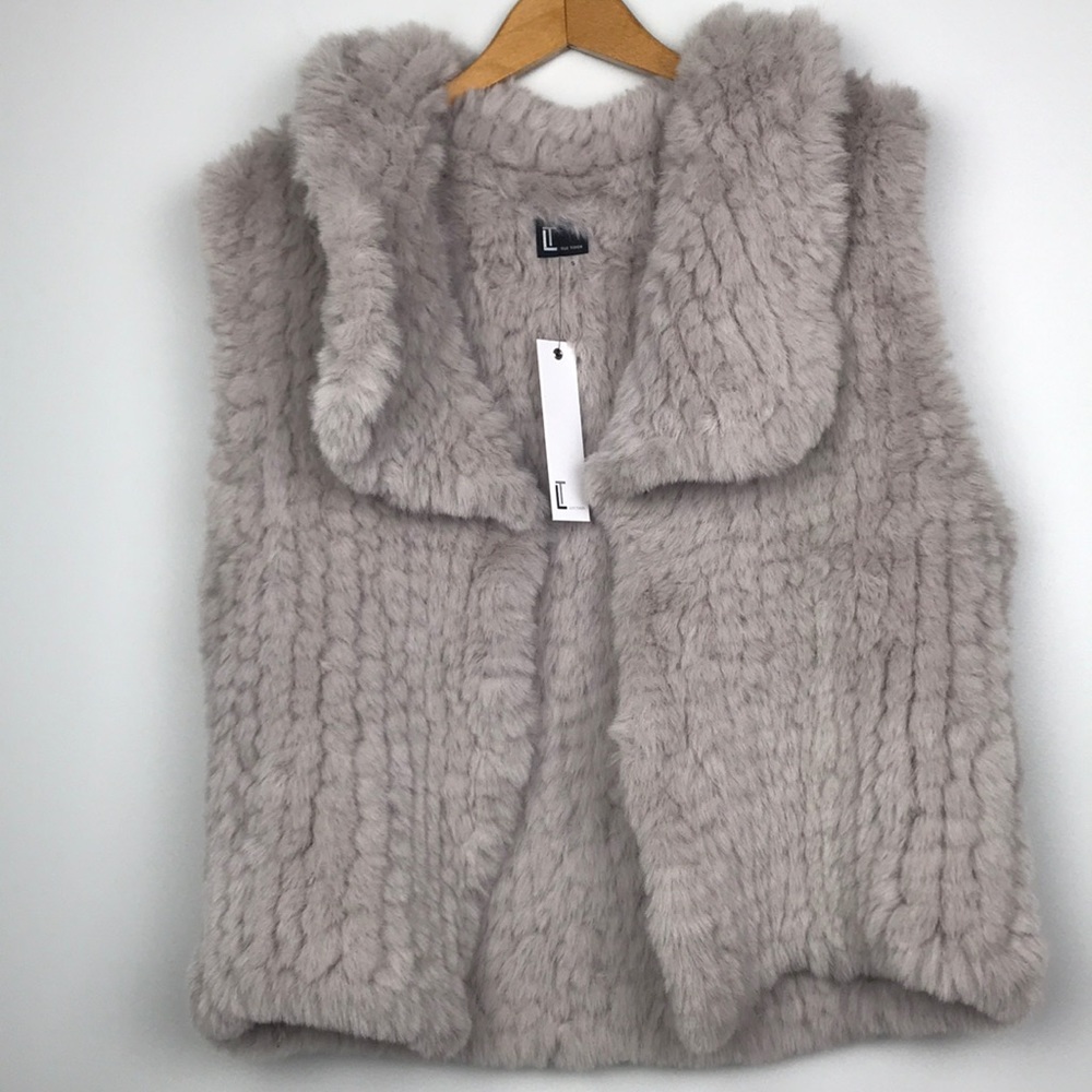 Love Token faux fur vest in sand SZ S